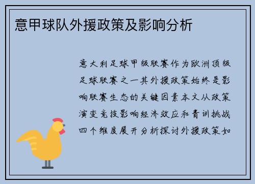 意甲球队外援政策及影响分析